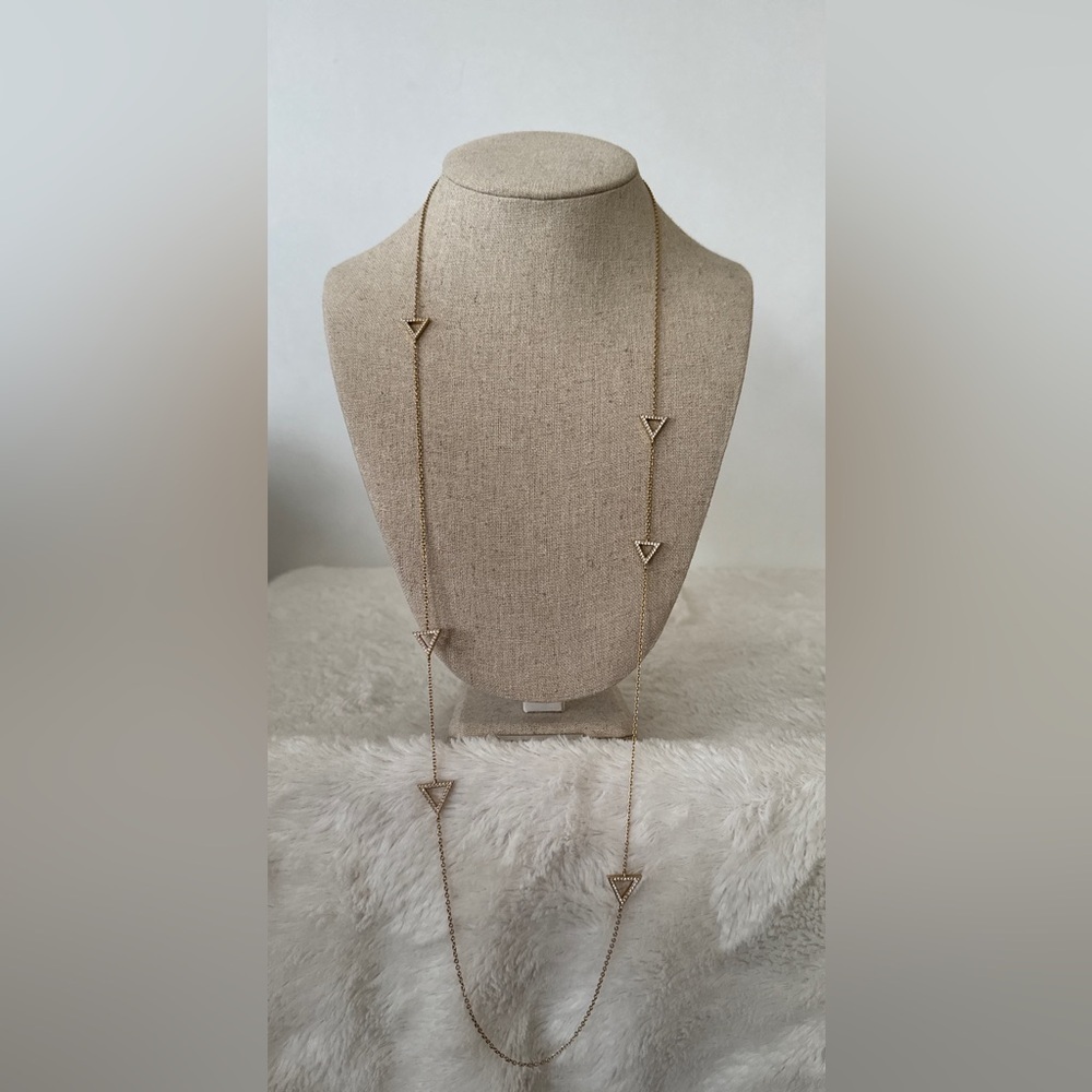 NADRI Long Station gold tone Pave Triangle Necklace 36” retailed $148 Nordstrom.